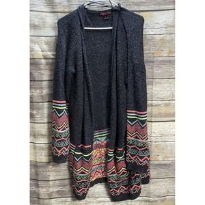 Rock &‎ Roll Cowgirl Women's Large Aztec Neon Long Duster Cardigan Sweater